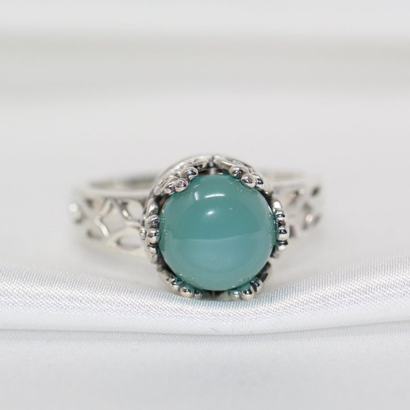 Handmade Sterling Silver - Blue Chalcedony Pool of Light Crowned Ring - size 9 - Picture 9 of 9